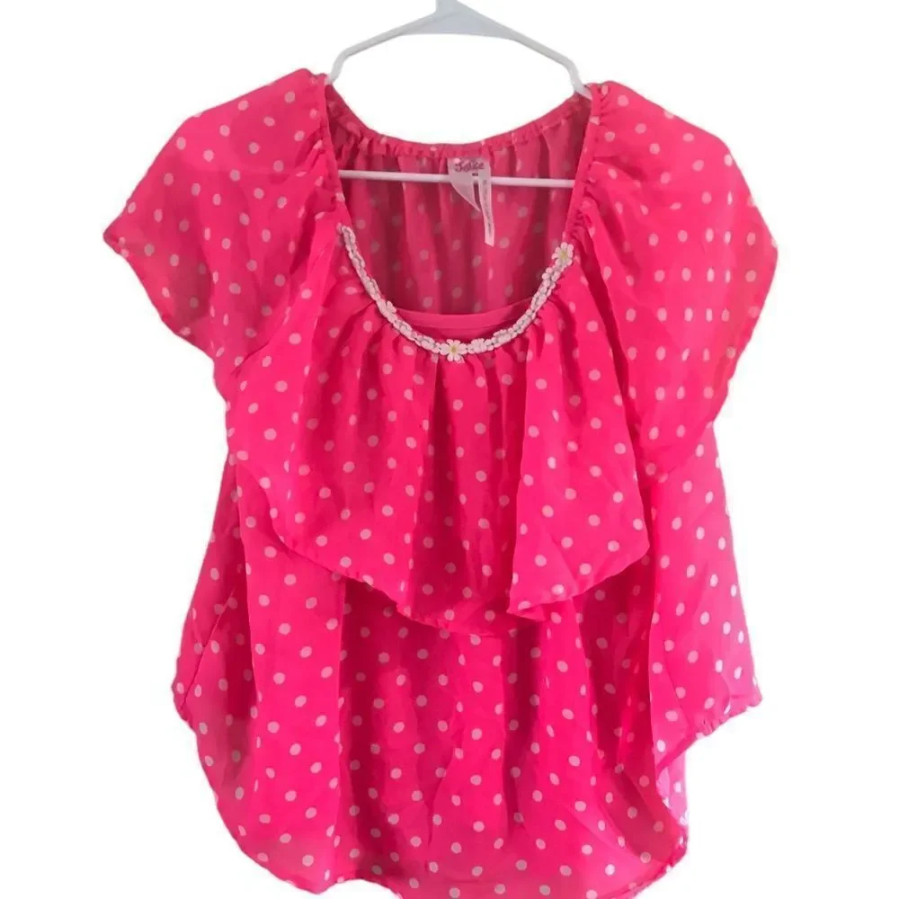 Justice size 18 pink with white polkadot blouse
